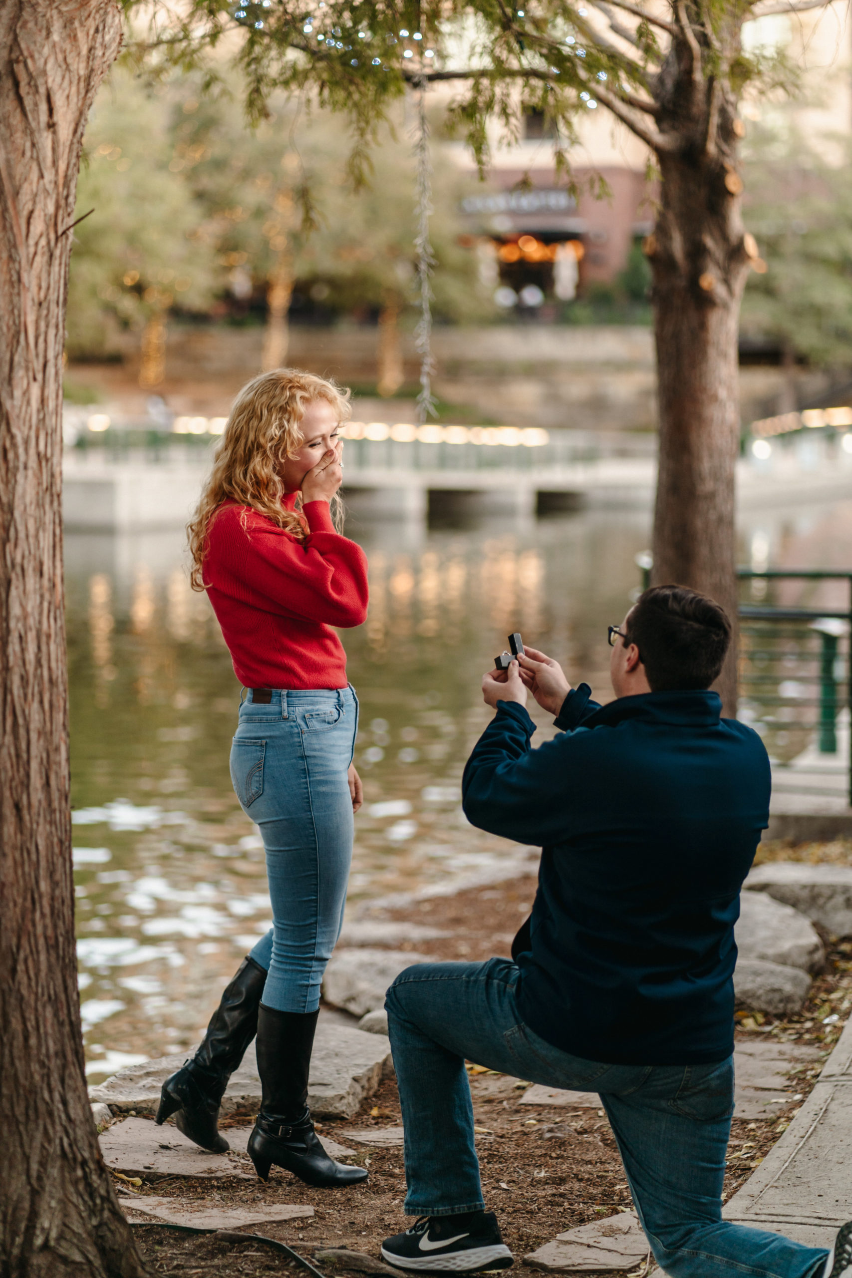 High school sweethearts Tyler and Amilynn got engaged at the Historic Pearl in San Antonio. Ami was in a joyful shock for this surprise proposal with Angelina Loreta Photography.