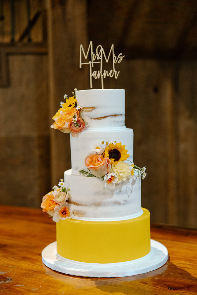 colorful sunflower wedding cake