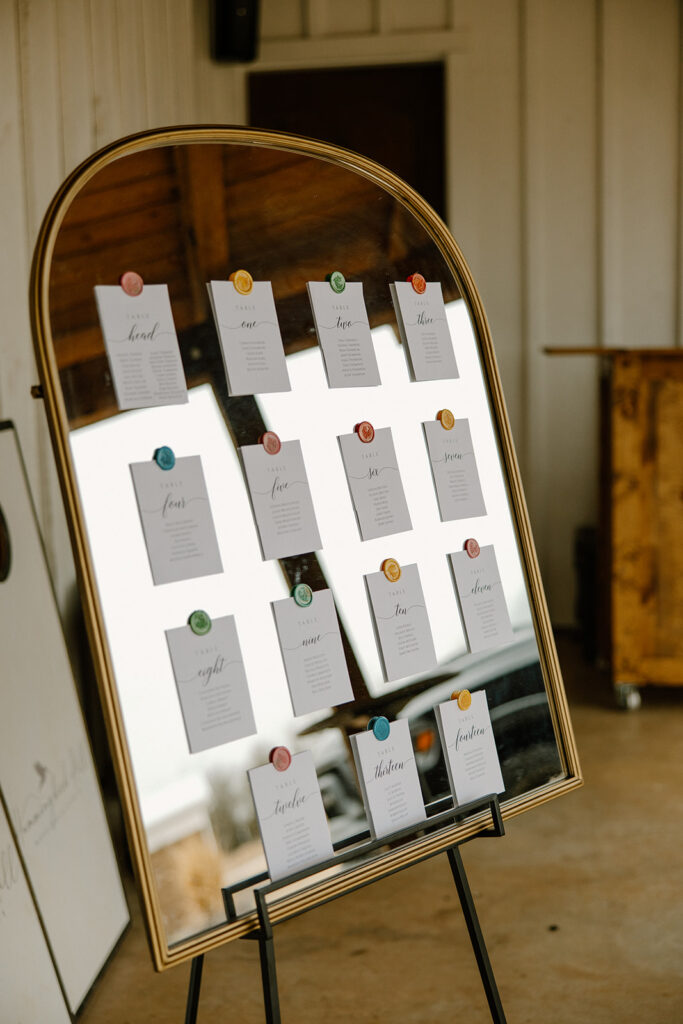 wedding seating chart mirror display