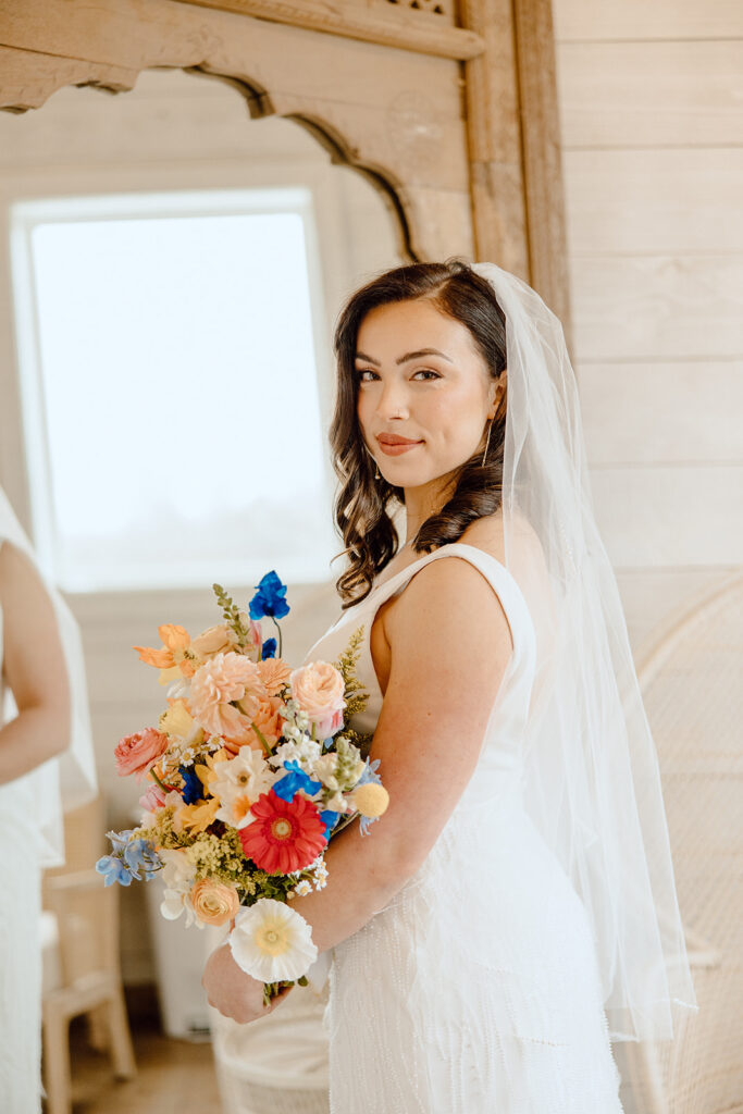bridals getting ready photos with bridal bouquet