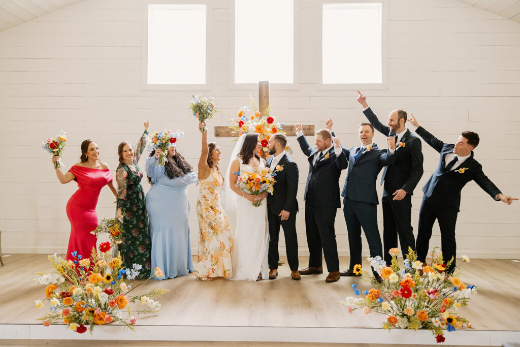 bridal pary photos in texas wedding venue