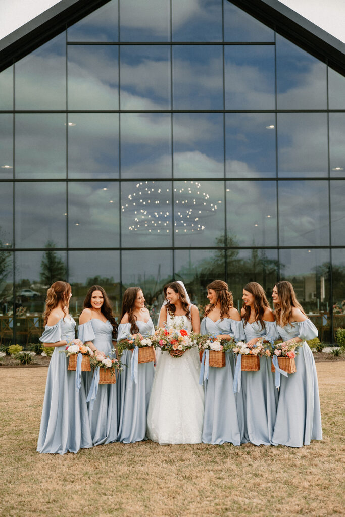 pastel blue bridesmaid dresses wedding party photos