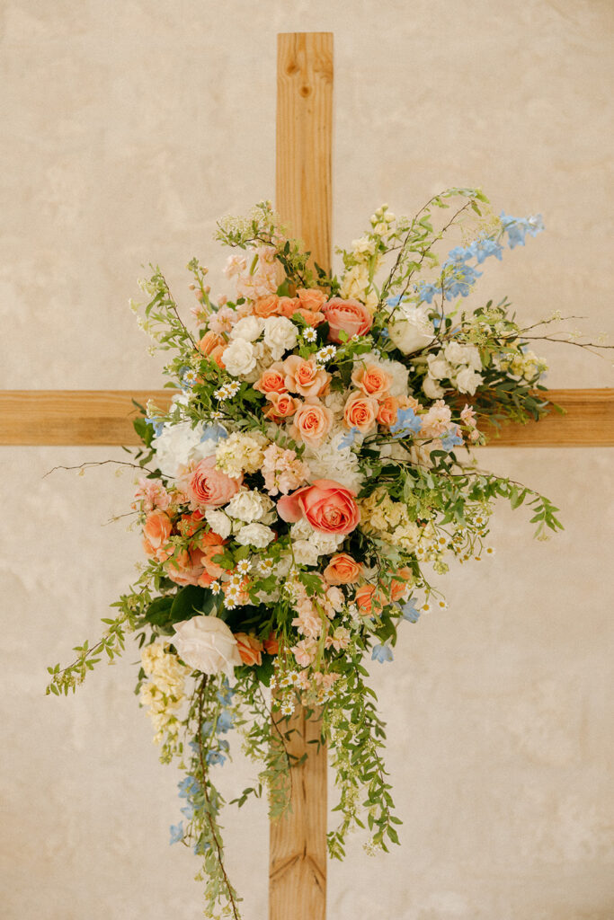 camp Hosea altar bridal bouquet on cross