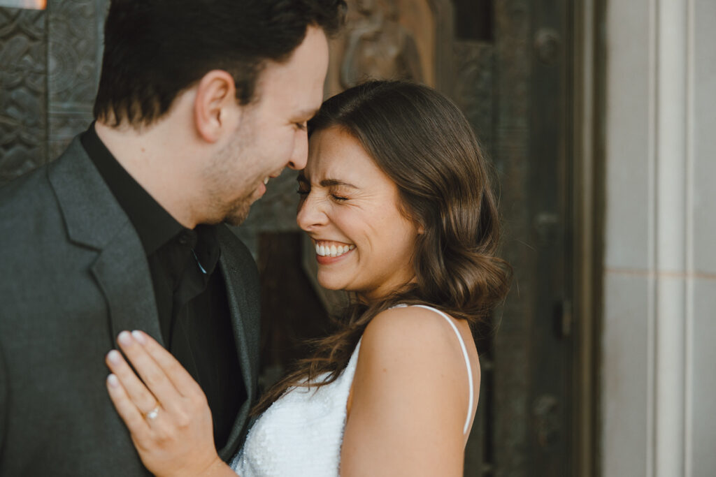 bride and groom candid smiling photos outdoors