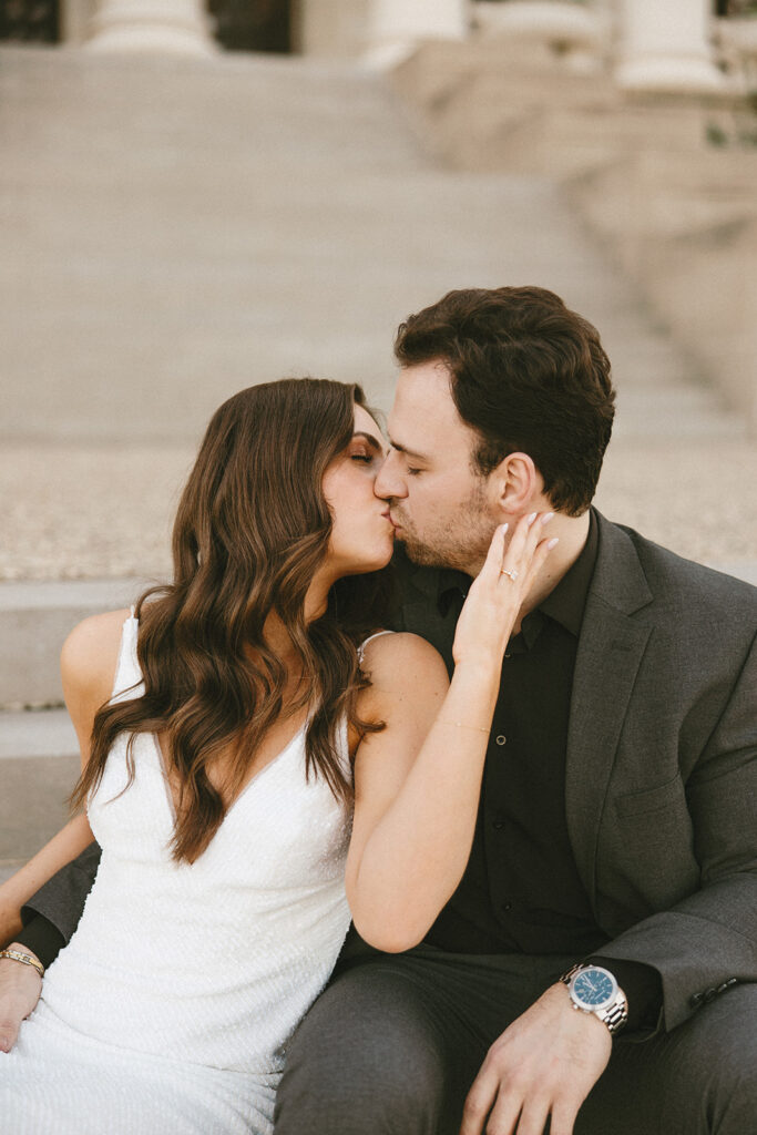 bride and groom kissing portraits day before wedding