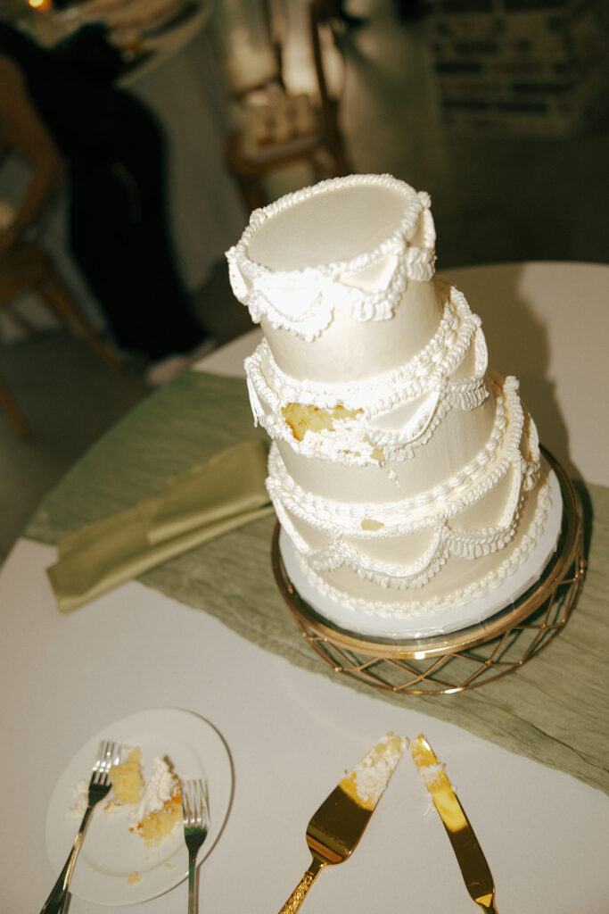 flash reception photos wedding cake