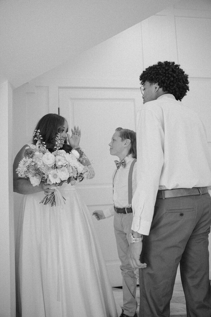 candid moments getting ready for wedding with bride