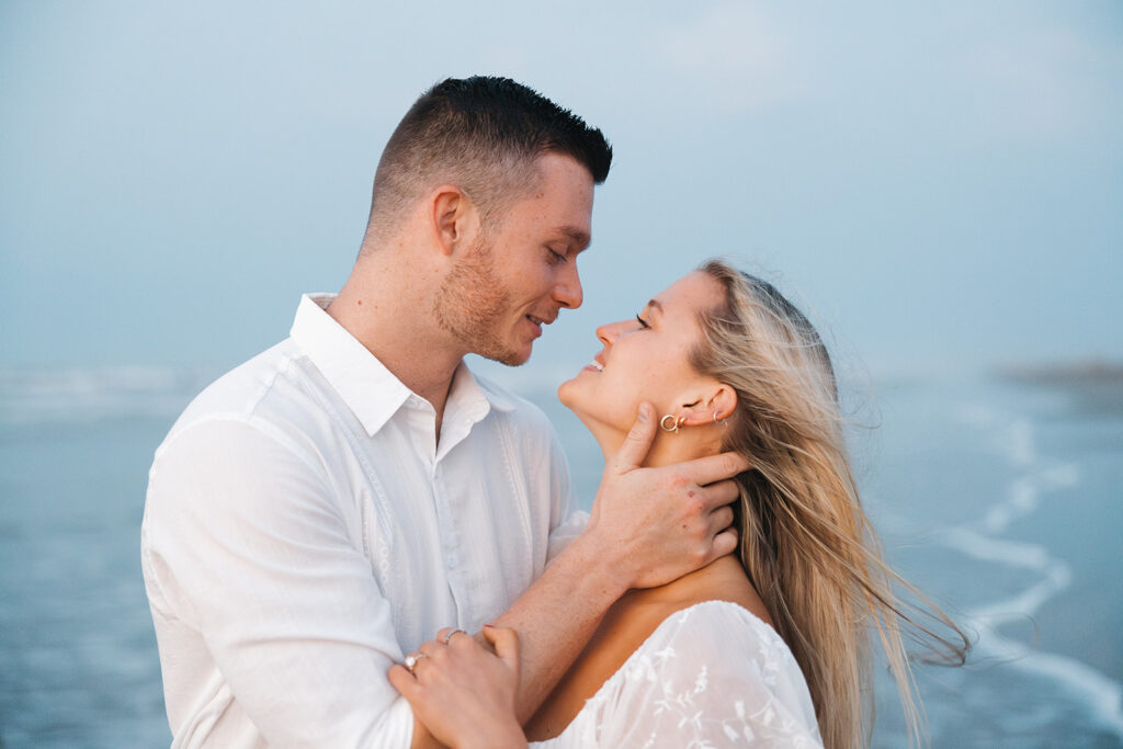 documentary-style engagement photos in texas on the beach