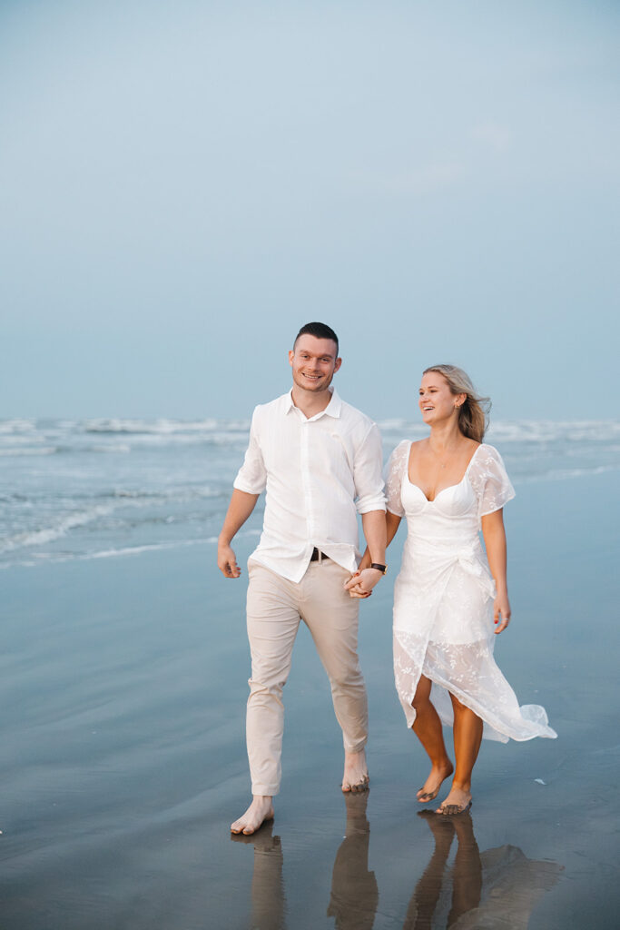 documentary-style engagement photos in texas on the beach