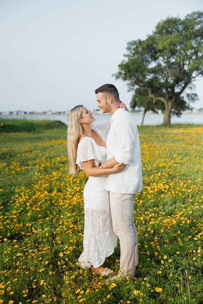 flower field engagement photos