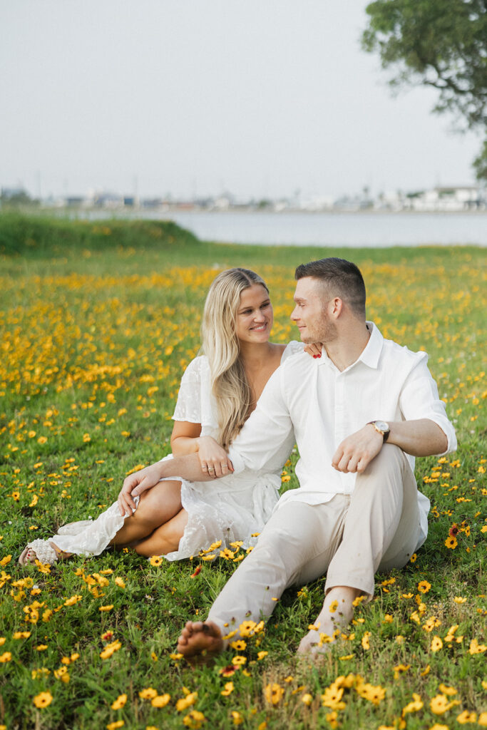 flower field engagement photos in texas