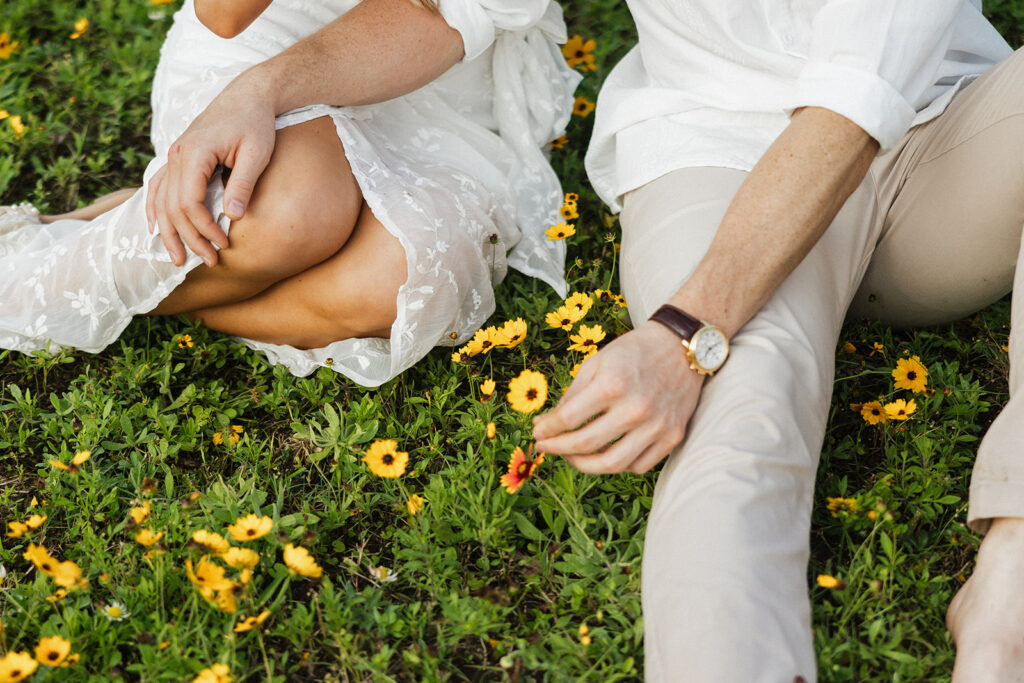 flower field engagement photos in texas documentary-style engagement photos