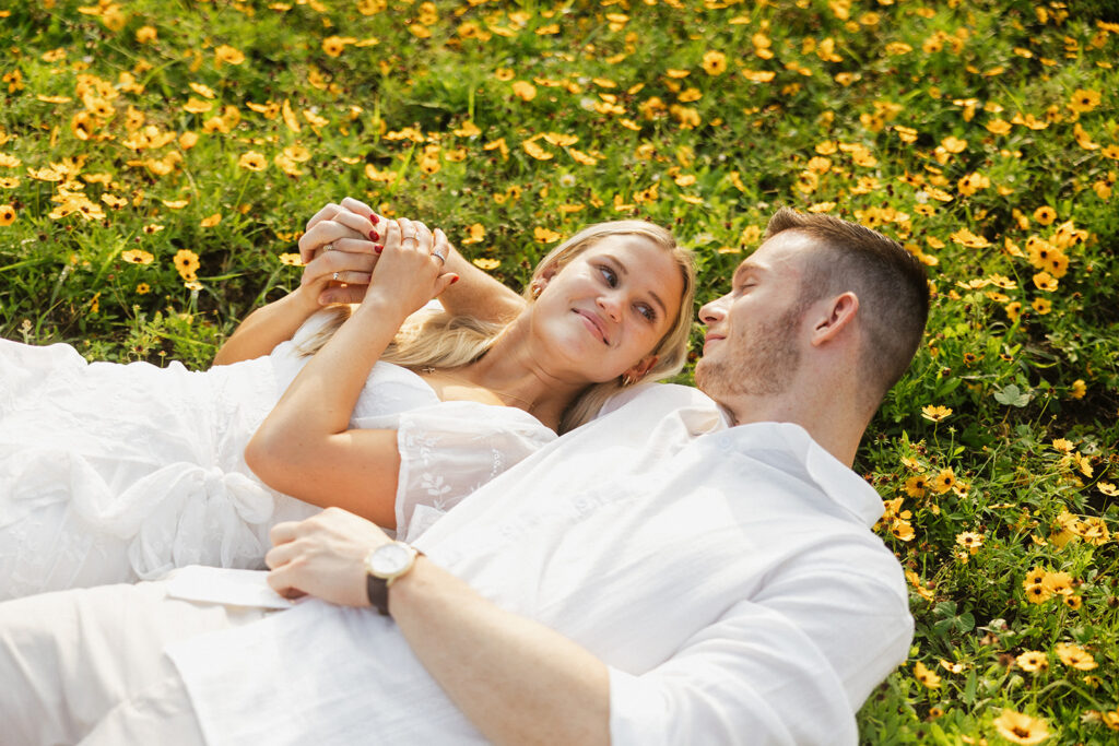 flower field engagement photos in texas