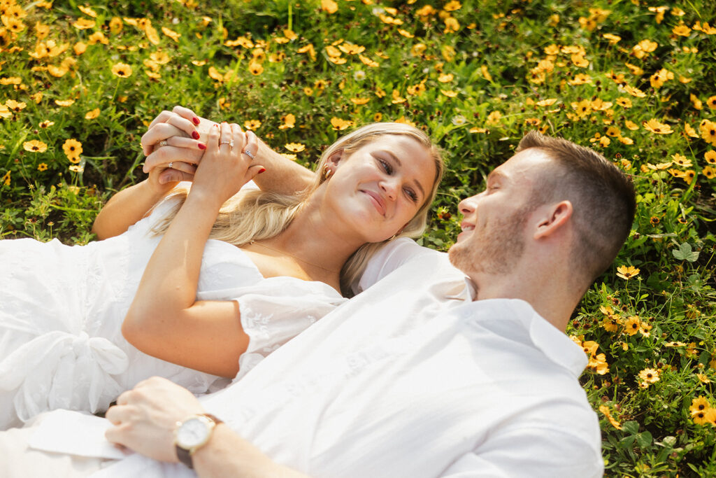 flower field engagement photos in texas documentary-style engagement photos