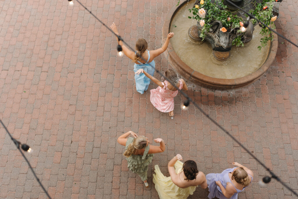 mismatch bridesmaid dresses with umbrellas