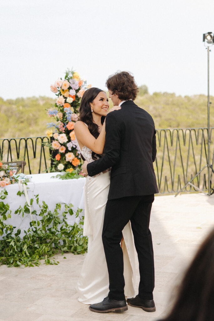 bride and groom dancing at wedding reception