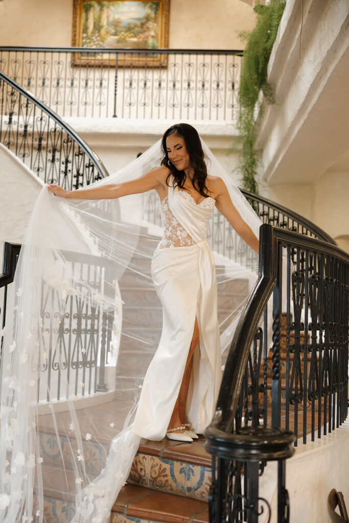 bridal portraits with veil indoors