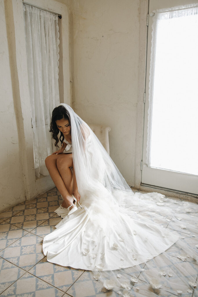 bridal portraits with veil indoors