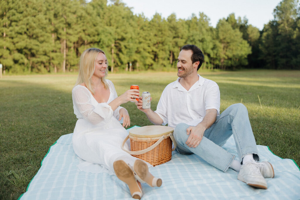 romantic picnic engagement session candid and relaxed