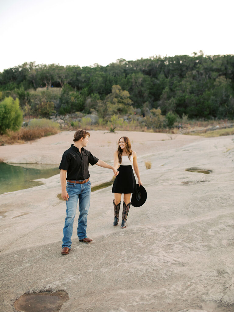 western engagement photos at Pedernales Falls State Park