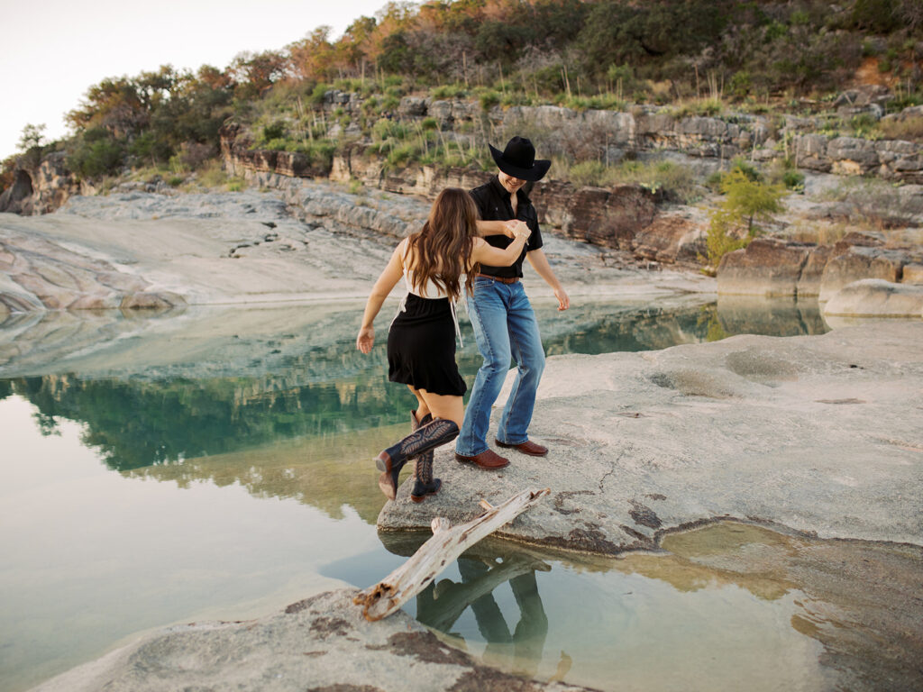 western engagement photos at Pedernales Falls State Park