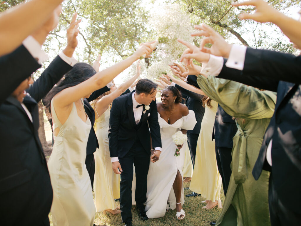 bridal party tunnel wedding photos in texas