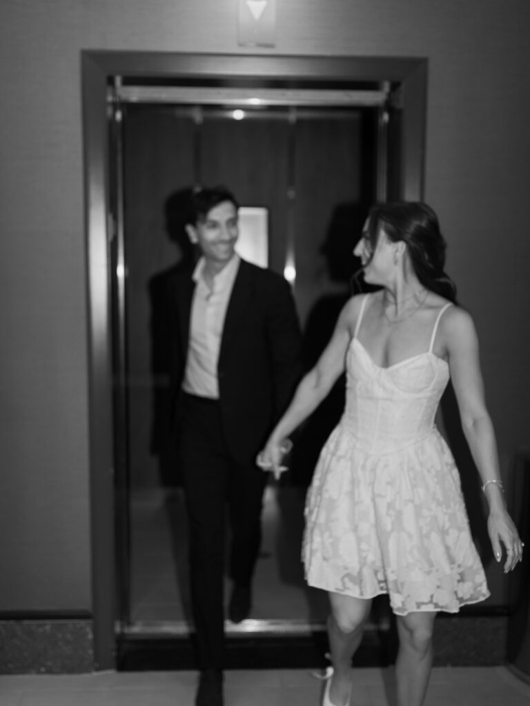 engagement photos in an elevator