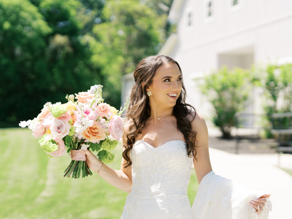 outdoor wedding portraits with colorful florals