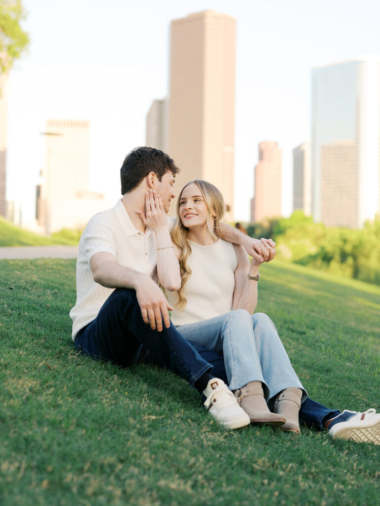 couple smiling and laughing during photoshoot in texas