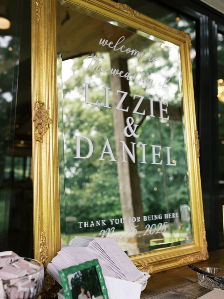 vintage gold frame wedding signage at The Meekermark