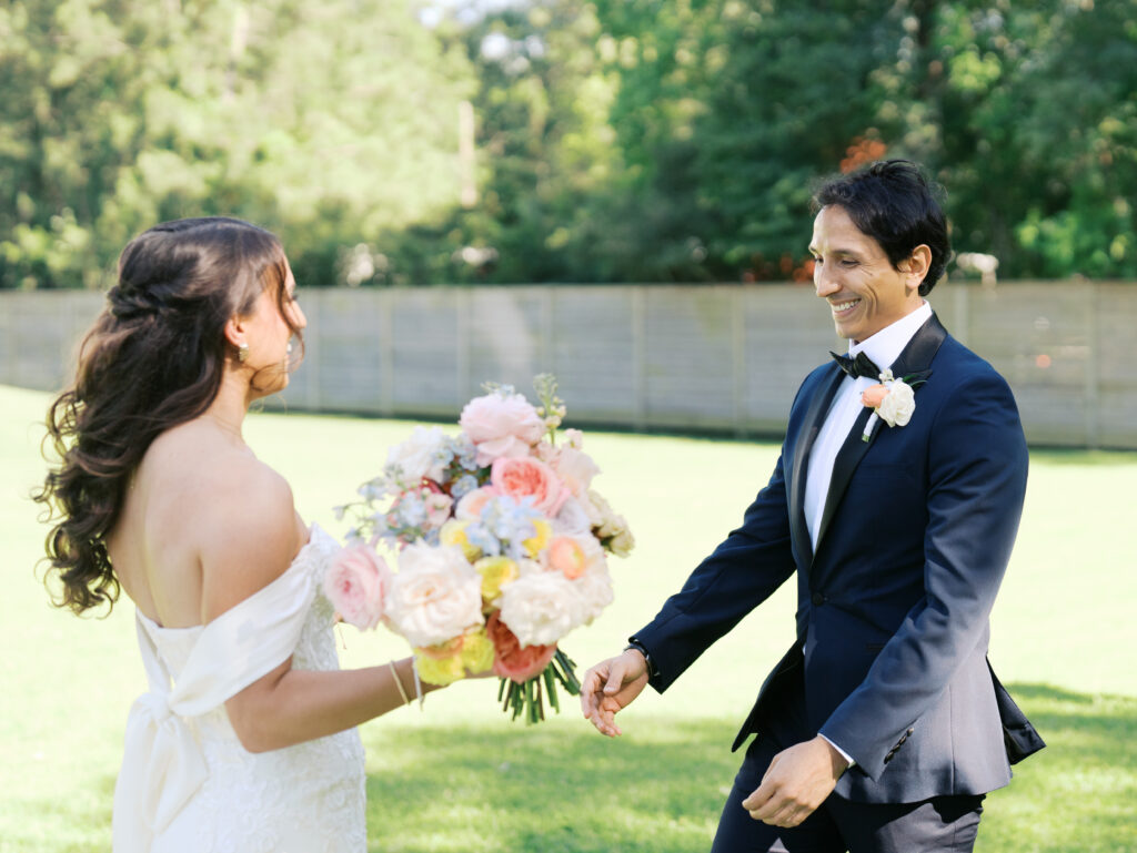 first look with bride and groom