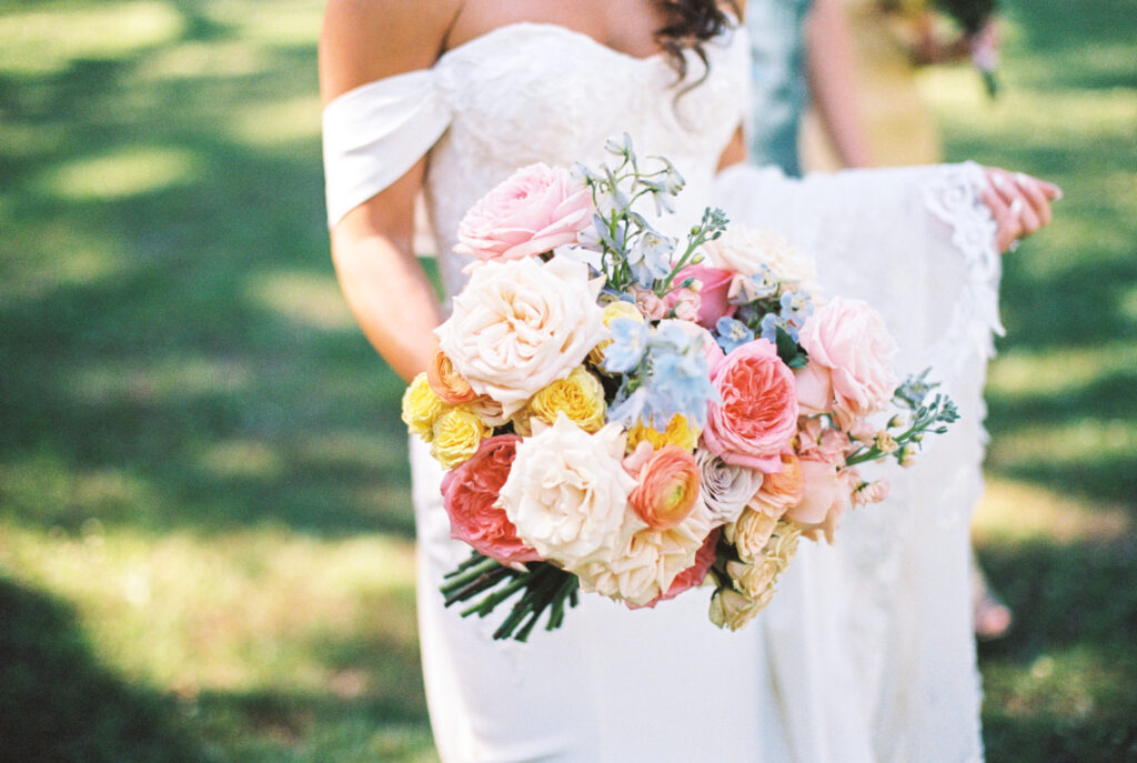 bride walking with bridesmaids
