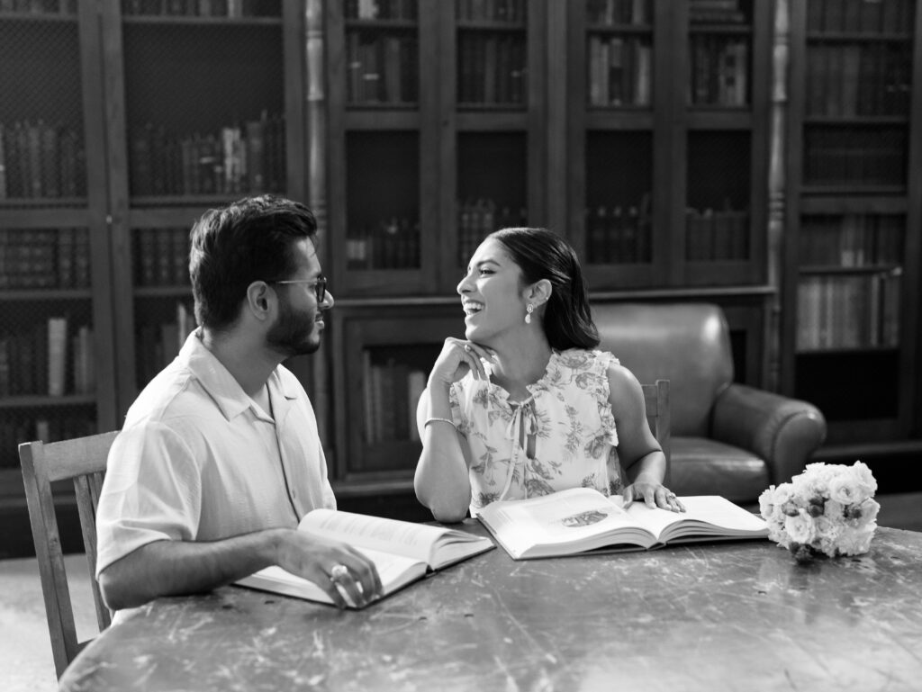 Classy Engagement Photos at the Julia Ideson Library in Houston