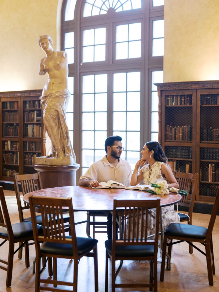 Classy Engagement Photos at the Julia Ideson Library in Houston