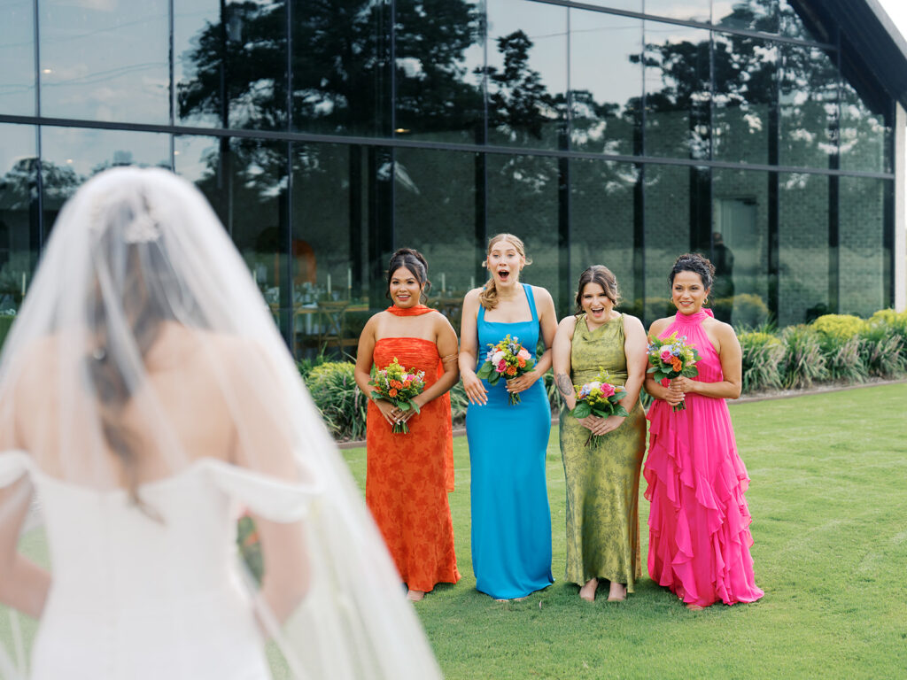 first look with bridesmaids
