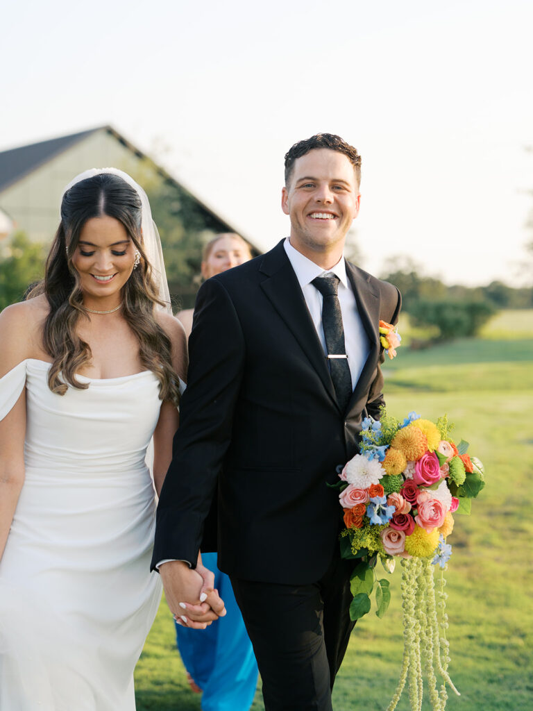 colorful bridal party photos at camp hosea wedding venues in texas