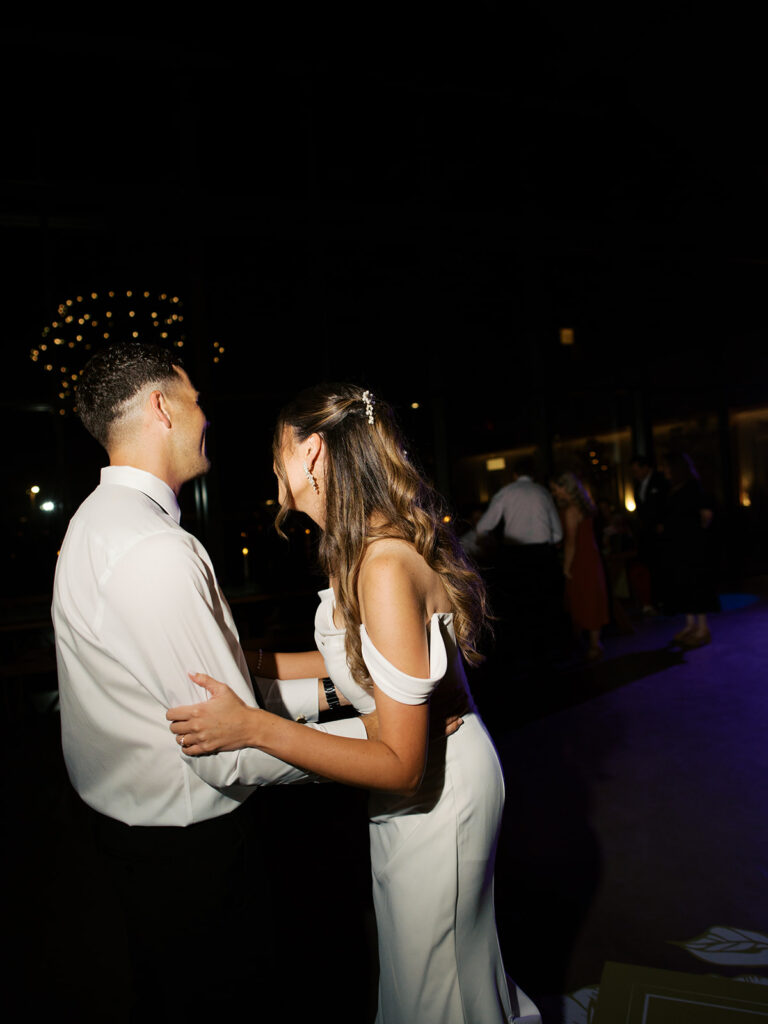 bride and groom dancing