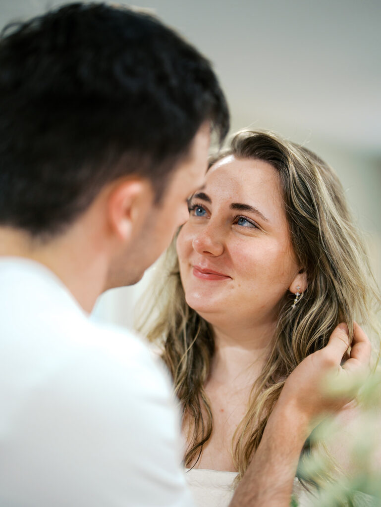 romantic engagement photos with floral arrangements studio engagement pictures