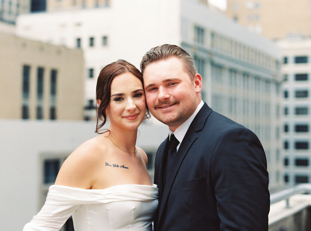 bride and groom portraits in the city vintage and timeless