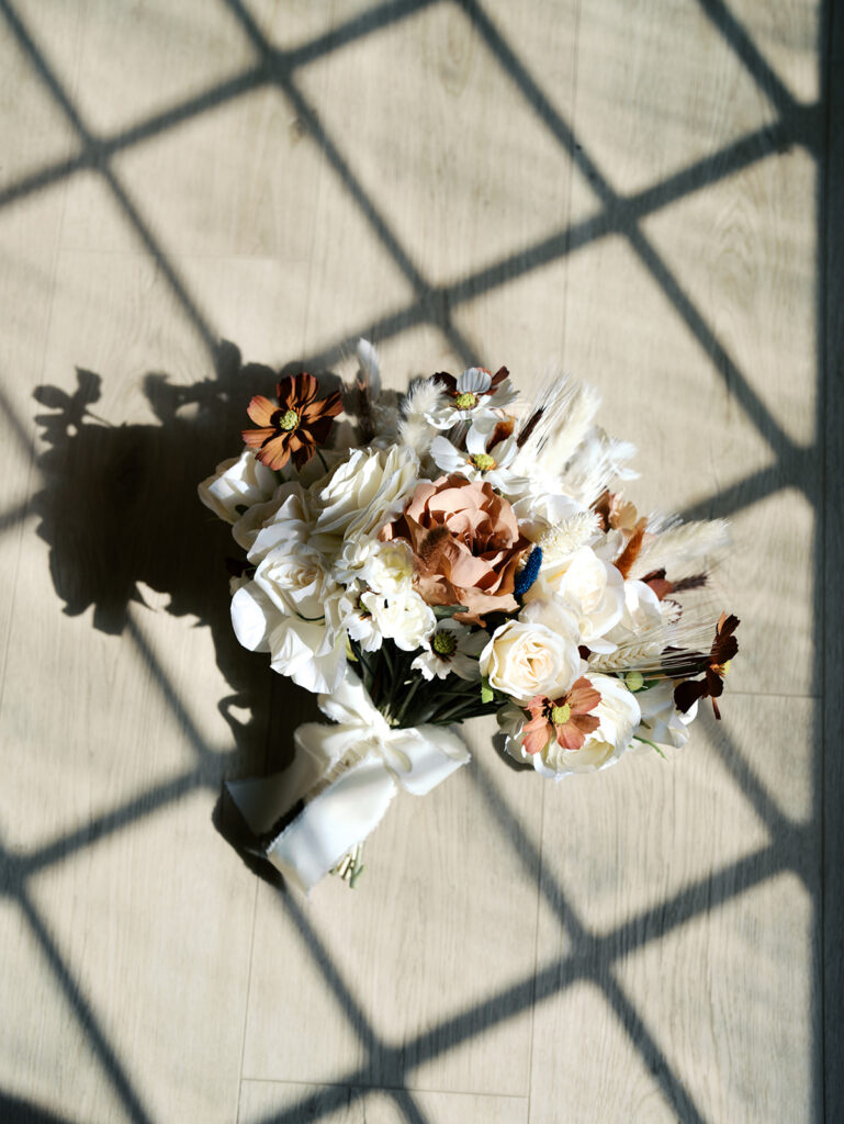 elegant wedding bridals with window shadows