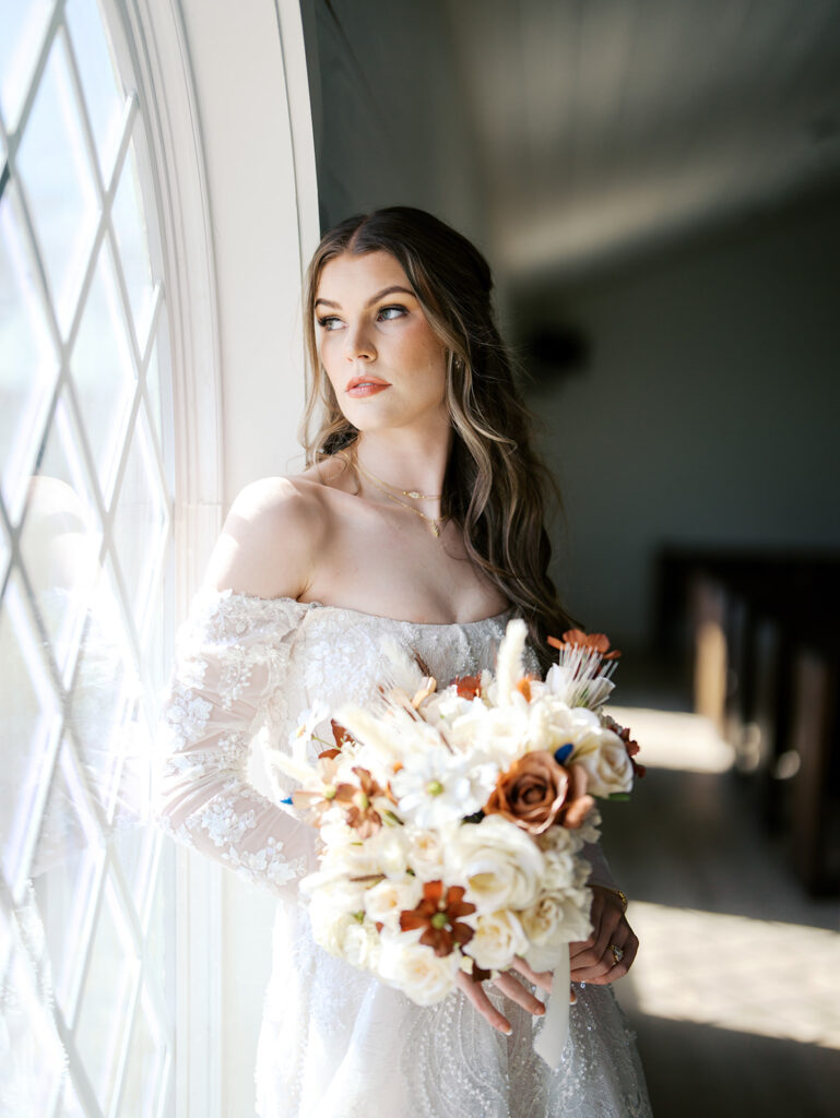 elegant wedding bridals with window shadows