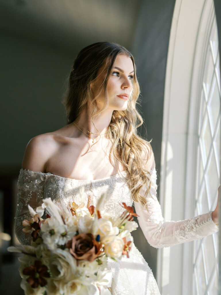 bride looking out the window