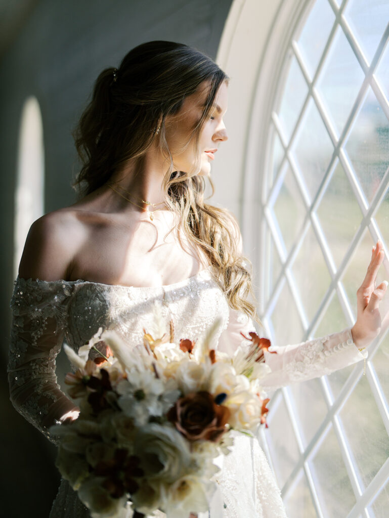 bride looking out the window