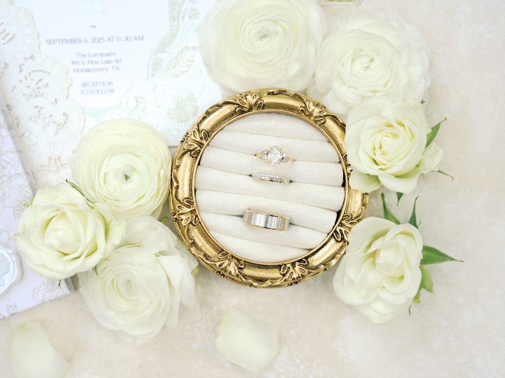 wedding details flatlay wedding rings