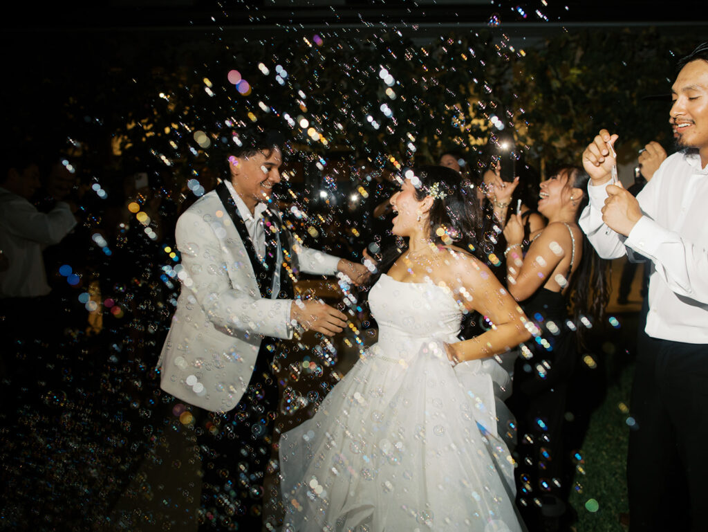 wedding bubble exit photos vintage