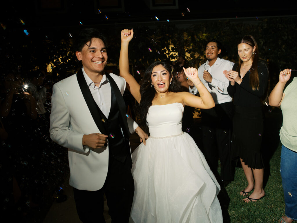 wedding bubble exit photos vintage