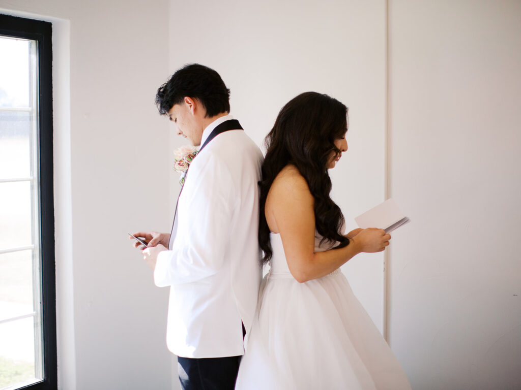 bride and groom first touch private vows