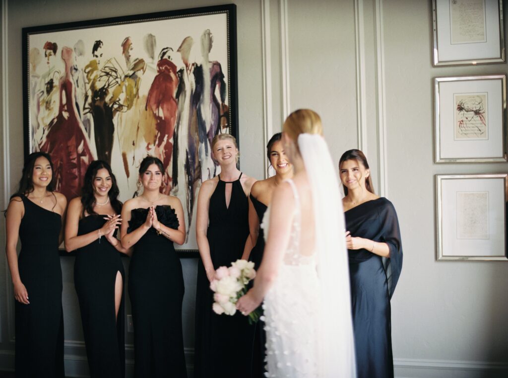 bridesmaids first look with bride