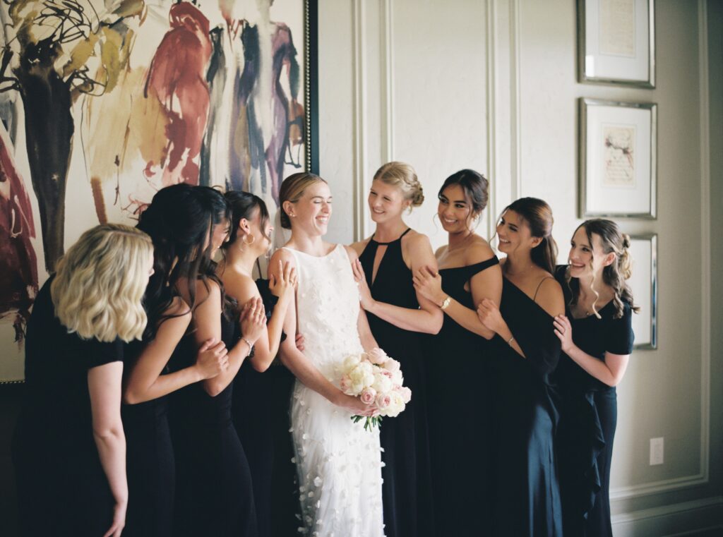 bridesmaids first look with bride