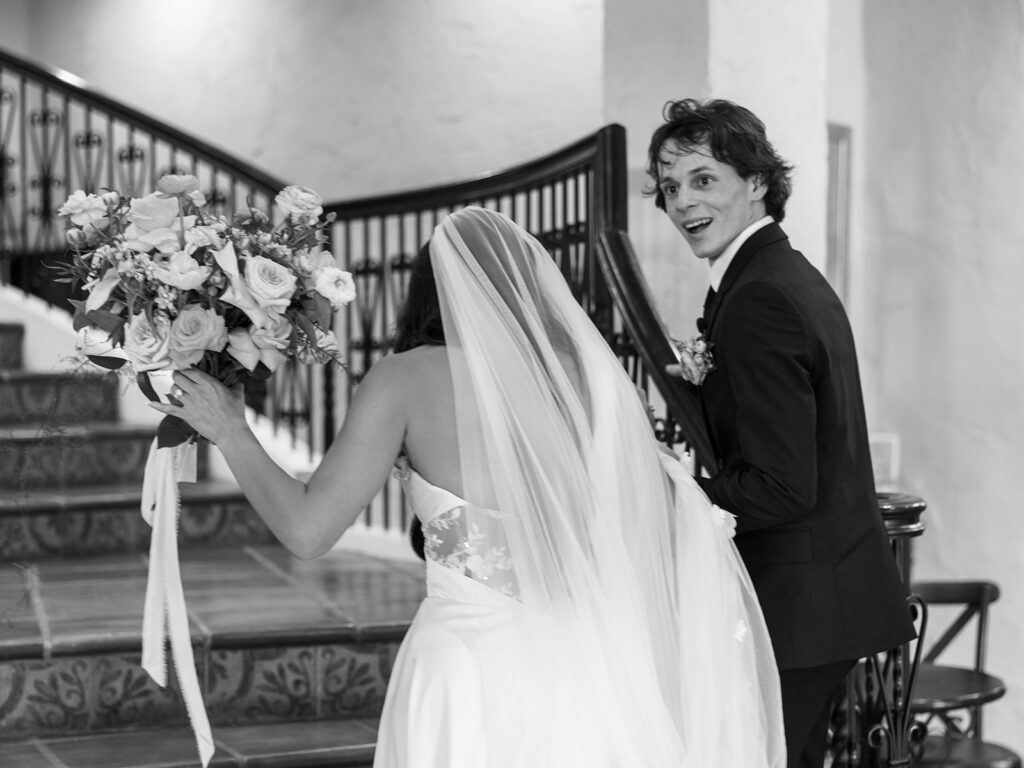 bride and groom celebrating after the ceremony at Villa Antonia Austin